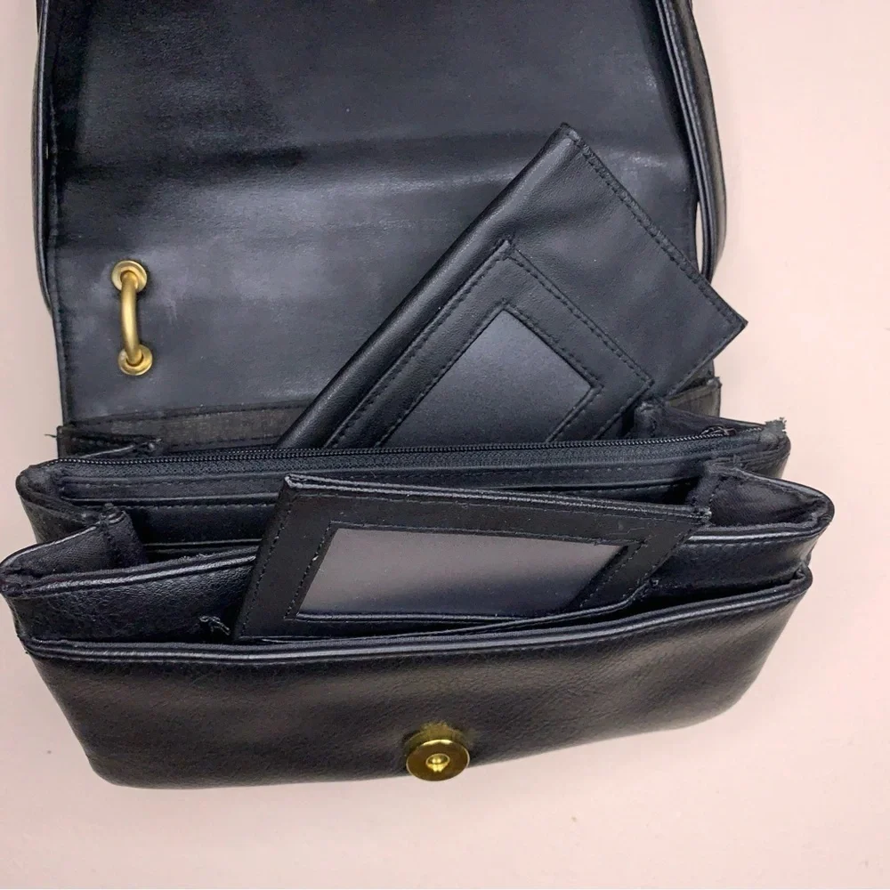 Rosetti Black Faux Leather Crossbody Purse Gold Hardware Travel Classic
